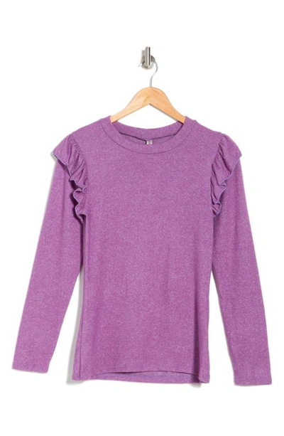 Forgotten Grace Ruffle Trim Long Sleeve Sweater In Orchard Purple