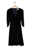 Eliza J Long Sleeve V-neck Fit & Flare Dress In Navy
