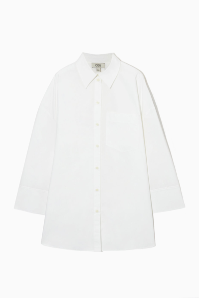 Cos Cotton-poplin Tunic Shirt In White
