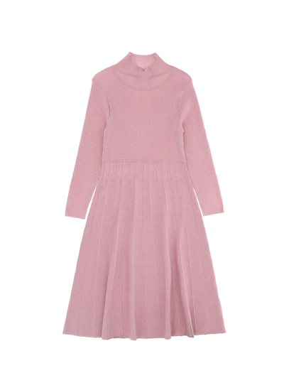 Monnalisa Pleated Lurex Knit Dress In Dusty Pink Rose