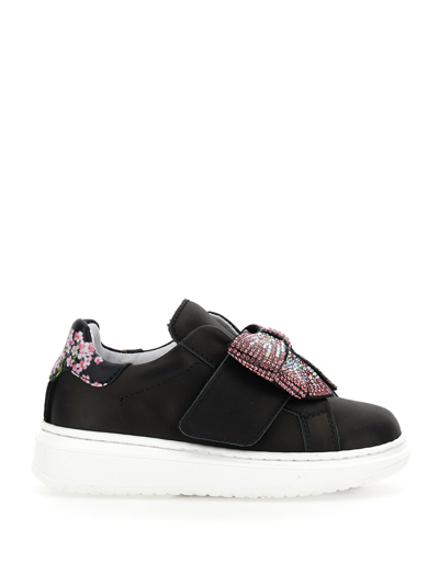 Monnalisa Floral Nappa Sneakers In Black + Sacket Pink