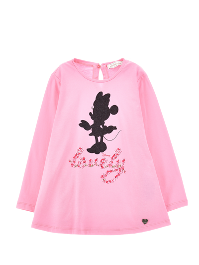 Monnalisa Kids' X Disney Embellished Jersey T-shirt In Sachet Pink