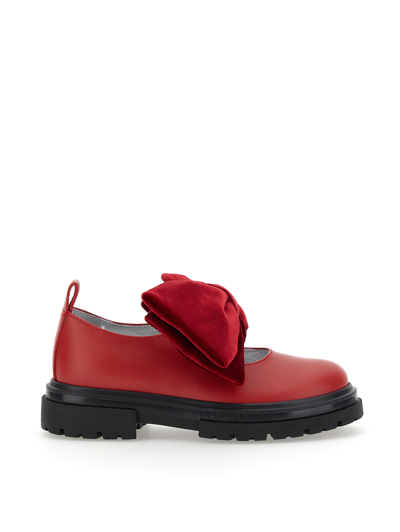 Monnalisa Nappa Ballet Flats With Maxi Bow In Ruby Red