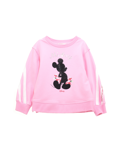 Monnalisa Kids'   Mickey Mouse Print Brushed Maxi Sweatshirt In Candy Pink + Cream