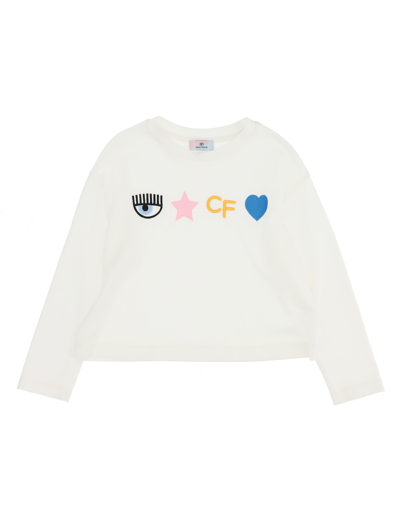 Chiara Ferragni Cf Rainbow Long-sleeved Embroidered T-shirt In Cream