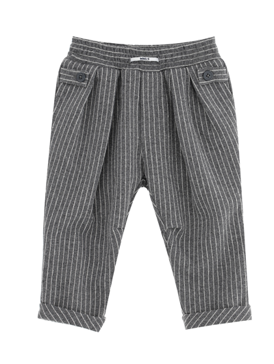 Monnalisa Pinstripe Chino Trousers In Grey + Cream