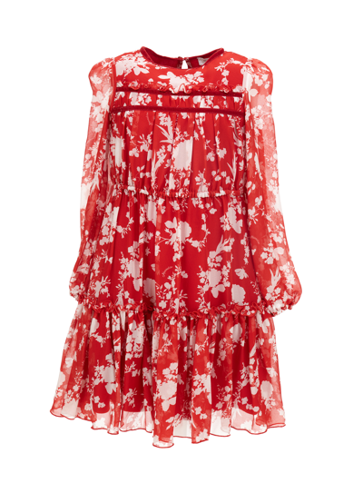Monnalisa Kids'   Georgette Ramage Dress In Ruby Red + Ecru