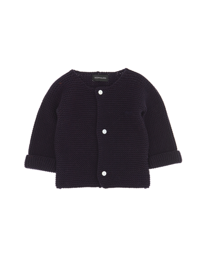 Monnalisa Garter Stitch Cardigan In Dark Blue