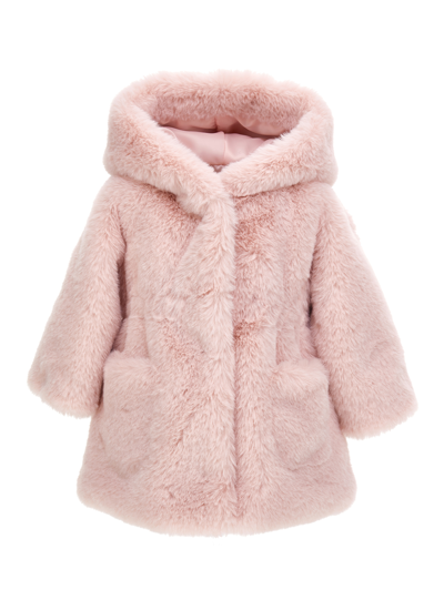 Monnalisa Kids'   Hooded Plush Coat In Light Pink