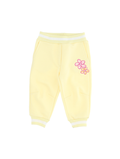 Monnalisa Babies'   Floral Embroidered Fleece Joggers In Yellow + Pink Peach