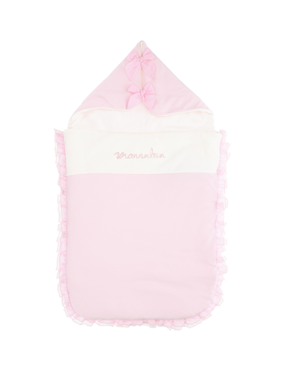 Monnalisa Cotton Sleeping Bag With Logo In Dusty Pink Rose