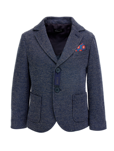 Monnalisa Kids'   Knitted Jacket With Pocket Square In Blue + Cream