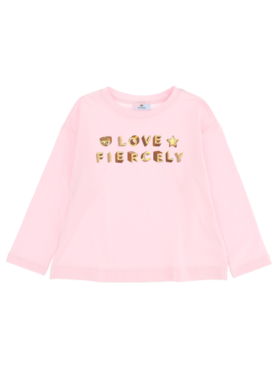 Chiara Ferragni ‘love Fiercing' Long-sleeved Jersey T-shirt In Rosa Fairy Tale