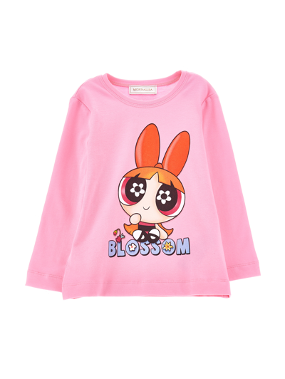 Monnalisa Kids'   Powerpuff Girls Blossom Cotton T-shirt In Sachet Pink