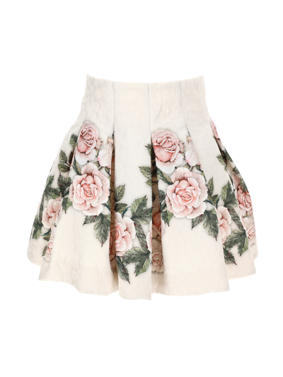 Monnalisa Babies'   Quilted Rose Skirt In Beige + Antique Rose