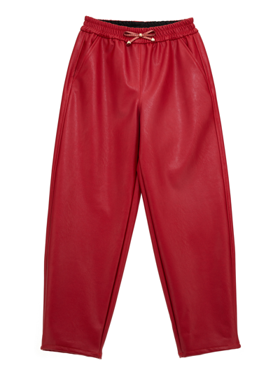 Monnalisa Coated Fabric Joggers In Ruby Red