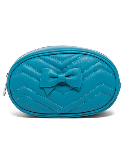 Monnalisa Leather Belt Bag With Bow In Blu Aquarius
