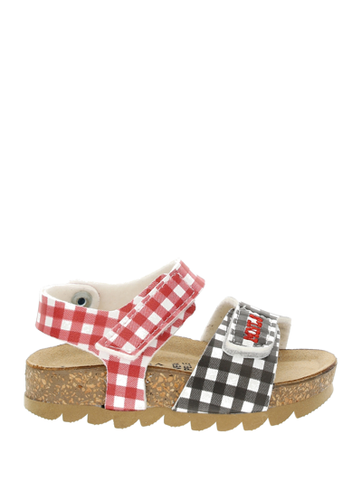 Monnalisa Coated Fabric Gingham Sandals In Black + Red
