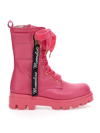 Monnalisa Kids Pink Combat Leather Boots In Fuchsia Pink + Fuchsia Pink