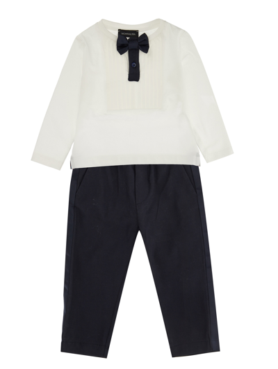 Monnalisa Kids'   Velvety Soft Three-piece Set In Blue + Cream