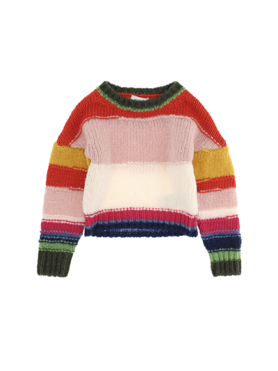 Monnalisa Kids' Striped Wool Blend Knit Sweater In Multicolor