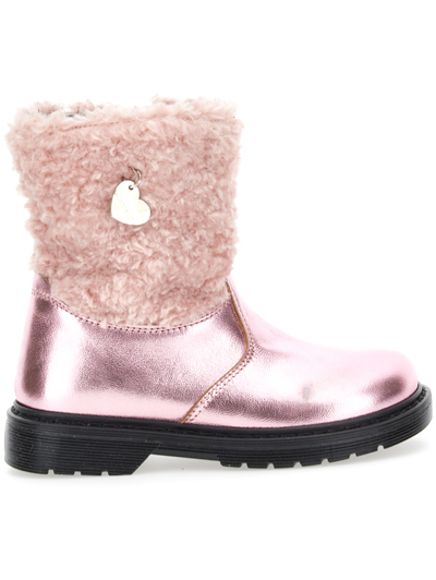 Monnalisa Laminated And Plush Ankle Boots In Light Pink