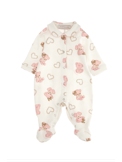 Monnalisa Cotton Open Playsuit With Teddy In White