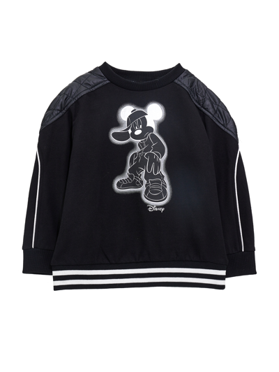 Monnalisa Mickey Mouse Sweatshirt With Shoulder Pads In Black + Cream