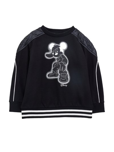 Monnalisa Kids'   Mickey Mouse Sweatshirt With Shoulder Pads In Black + Cream