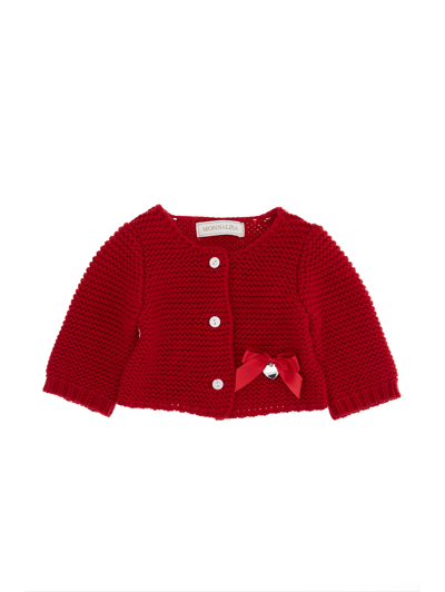 Monnalisa Babies' Bow-detail Button-down Cardigan In Ruby Red