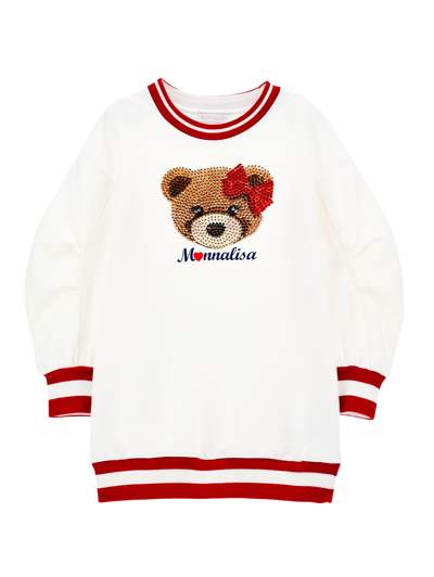 Monnalisa Teddy Bear Rhinestone Sweater In Cream