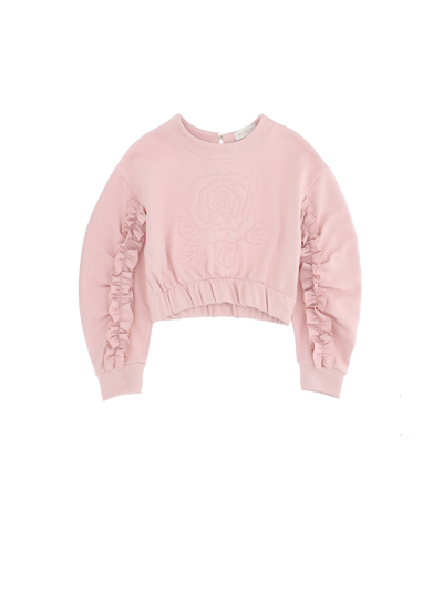 Monnalisa Kids'   Cotton Sweatshirt With Rose In Dusty Pink Rose