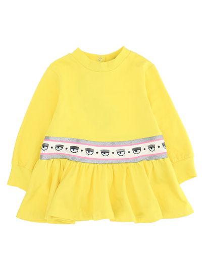 Chiara Ferragni Babies'   Maxi Logomania Jersey Dress In Blazing Yellow