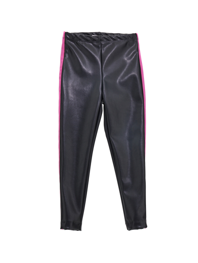Monnalisa Coated Fabric Leggings With Bands In Black + Sacket Pink