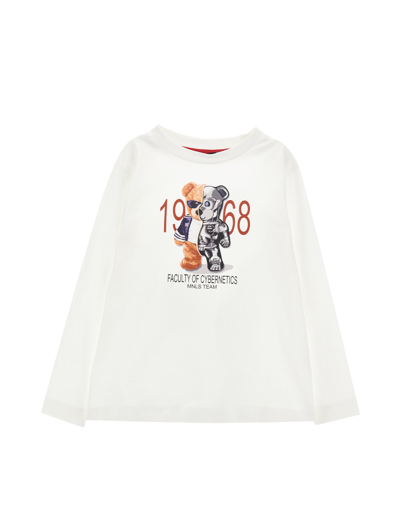 Monnalisa Kids'   Long-sleeved Cyber Teddy T-shirt In Cream
