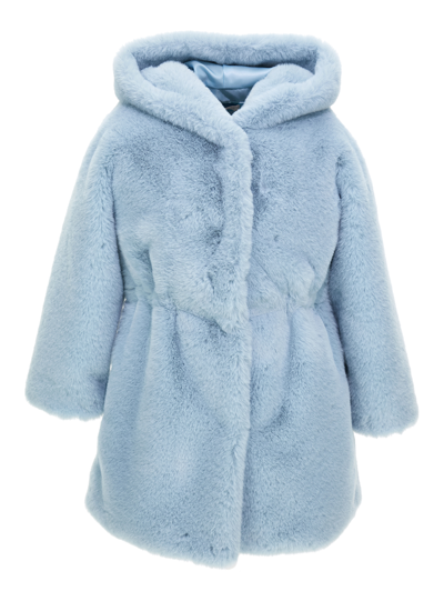Monnalisa Hooded Plush Coat In Light Blue