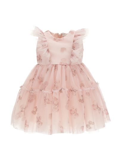 Monnalisa Babies'   Teddy Bear Print Tulle Dress In Light Pink