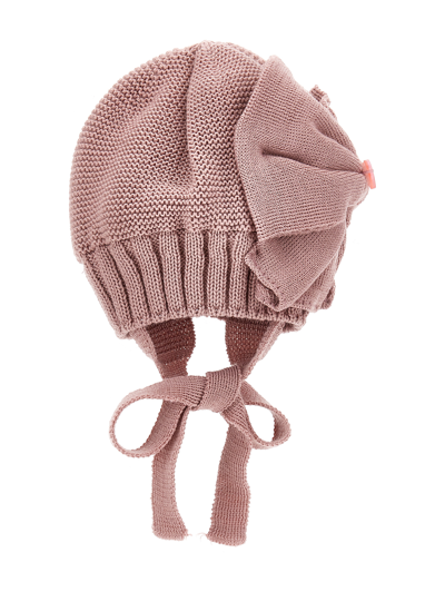 Monnalisa Wool Hat With Bow In Blush Pink