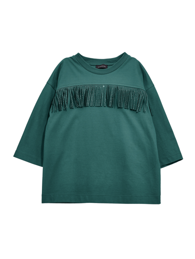 Monnalisa Maxi Jersey T-shirt With Fringes In Dark Green