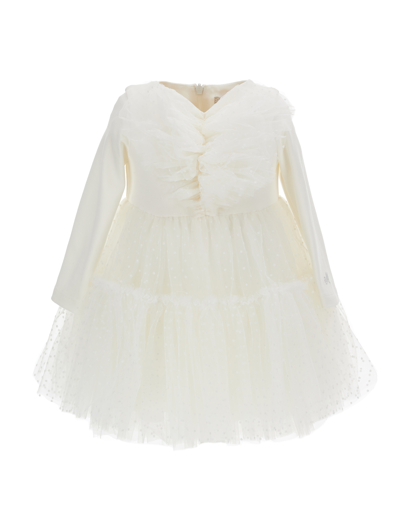 Monnalisa Heart Polka Dot Tulle Dress In Cream