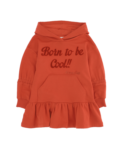 Monnalisa Kids'   "born To Be Cool" Hooded Sweatshirt Dress In Rusty Red