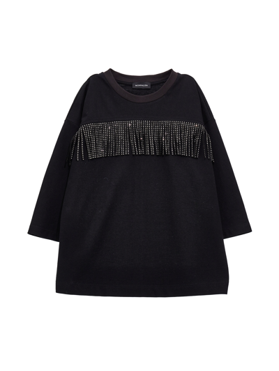 Monnalisa Maxi Jersey T-shirt With Fringes In Black