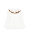 Monnalisa Ruffle-trimmed Cotton Jersey Top In Cream + Animal Print