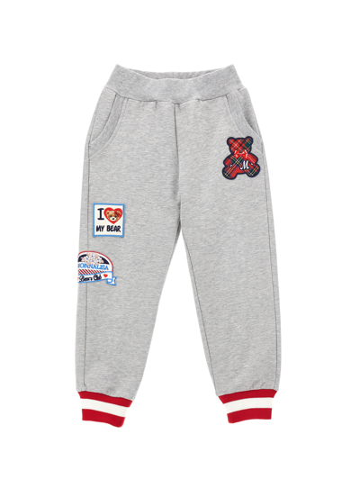 Monnalisa Kids'   Fleece Joggers With Patches In Grey