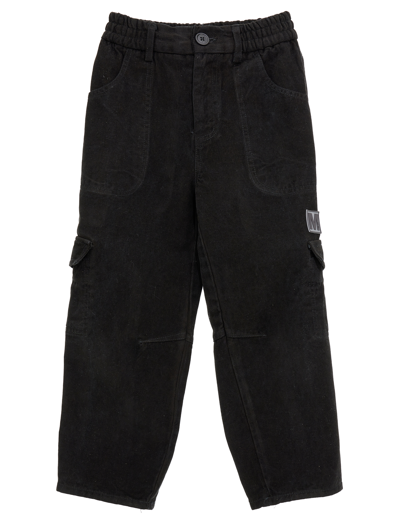 Monnalisa Gabardine Cargo Trousers In Black