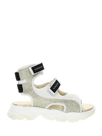 Monnalisa Fashion Track Nappa Glitter Sandals In Glitter Platinum