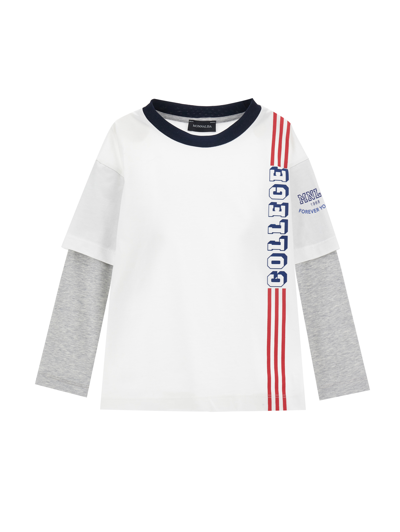 Monnalisa Kids'   Double Sleeve Jersey T-shirt In Cream + Grey