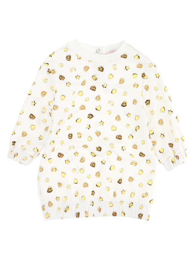 Chiara Ferragni Kids'   Cf Gold Jersey Dress In Cream + Gold