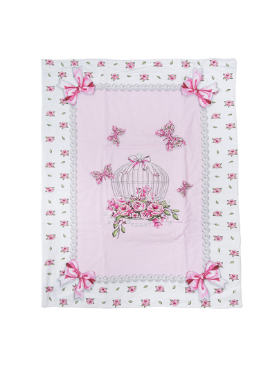 Monnalisa Crib Cover With A Rose Print Frame In Rosa Fairy Tale