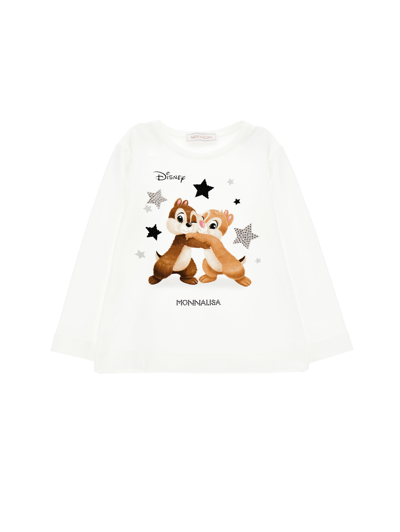Monnalisa Long-sleeved Chip ‘n' Dale Jersey T-shirt In Cream